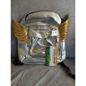 K-Cliffs Silver Angel Wing Mini Backpack Metallic Silver Gold Wings RT108 New